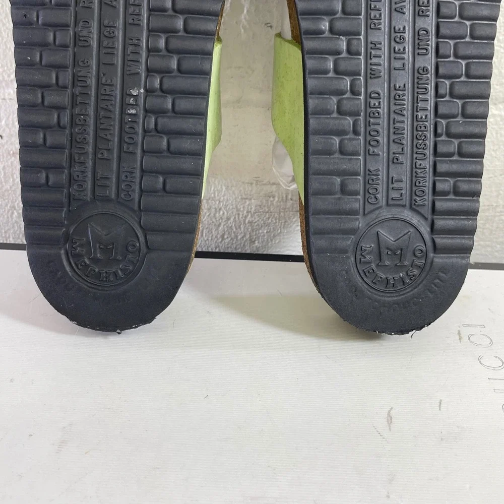 Mephisto Helen Sandals Lime Green‎ Nubuck Buckle Cork Slip On Womens 41 EU/11 US